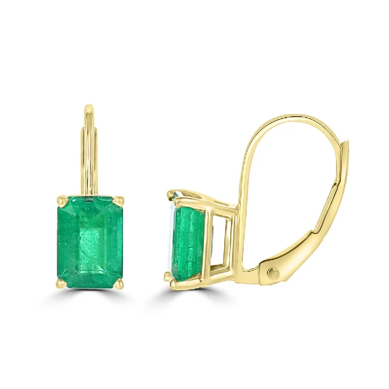 Best hoop earrings with smooth ceramic finishes for a polished, clean style-14KT YELLOW GOLD 2.00 CTW EMERALD CUT EMERALD LEVERBACK EARRINGS