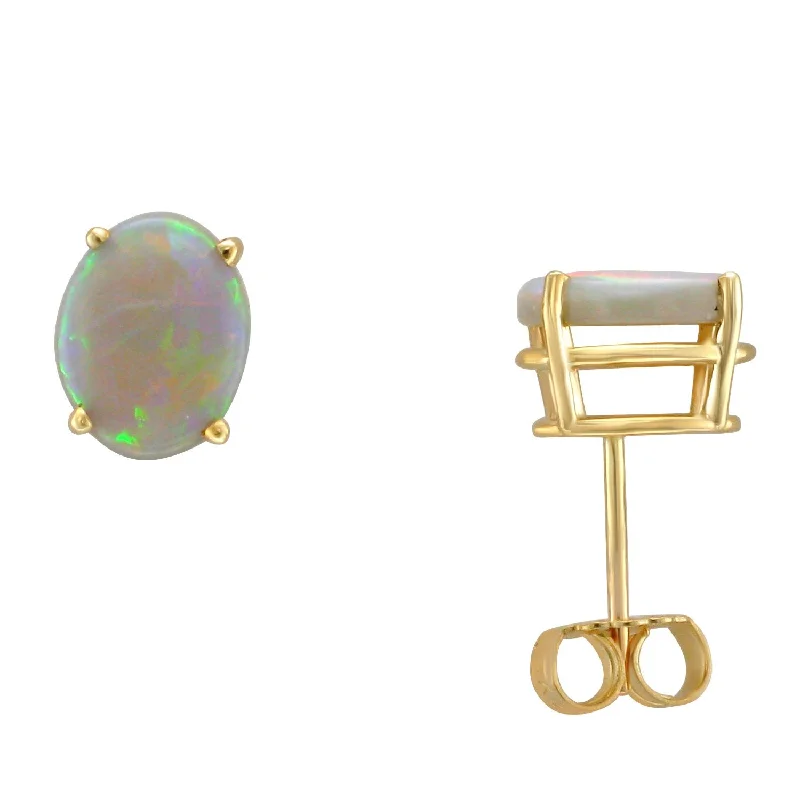 Best hoop earrings with multi-colored gemstones for a vibrant and lively touch-14KT YELLOW GOLD 2.00 CTW OVAL OPAL EARRINGS