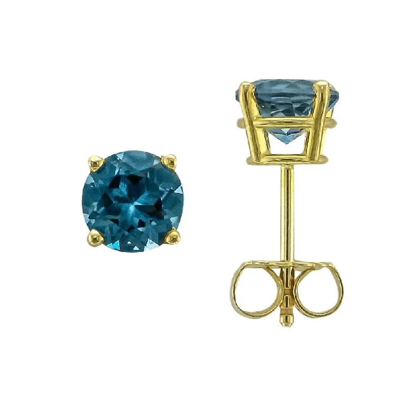 Best hoop earrings with hammered gold for a rustic yet elegant look-14KT YELLOW GOLD 2.00 CTW ROUND LONDON BLUE TOPAZ EARRINGS