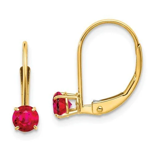 Hoop earrings with rhinestone embellishments for a glamorous and sparkling look-14KT YELLOW GOLD 0.70 CTW ROUND RUBY LEVERBACK EARRINGS