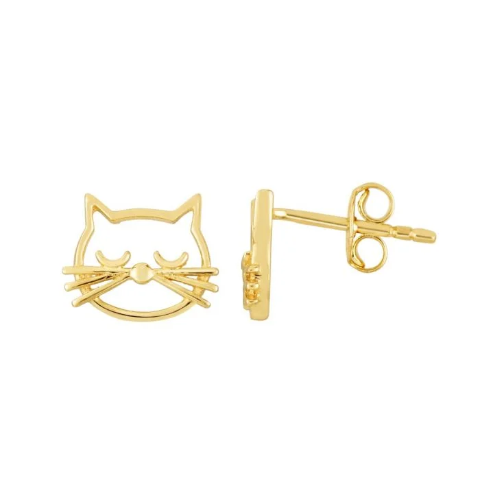 Hoop earrings with luxe velvet finishes for a rich and luxurious touch-EMILIQUE 14KT YELLOW GOLD CAT FACE EARRINGS