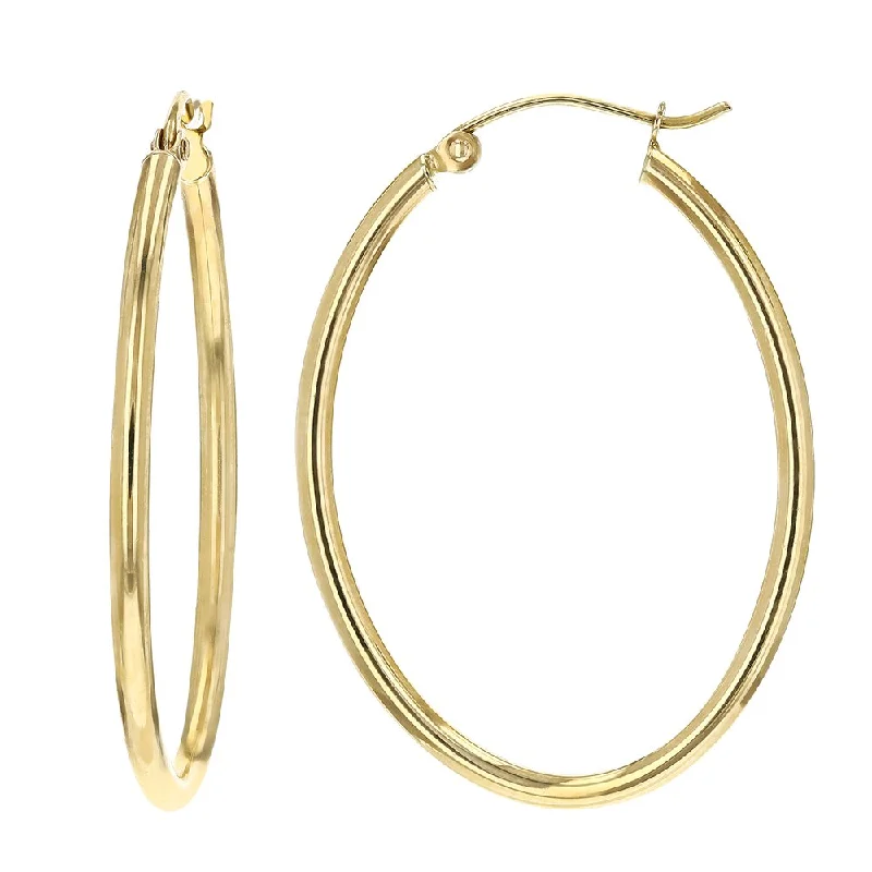 Hoop earrings with luxe velvet finishes for a rich and luxurious touch-14KT YELLOW GOLD OVAL HOOP EARRINGS