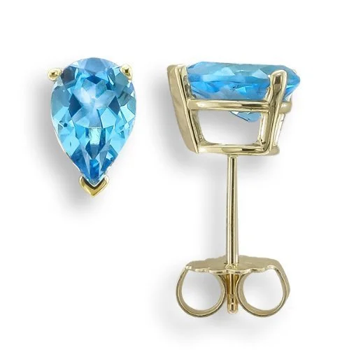 Hoop earrings with textured finishes for a vintage and classic style-14KT YELLOW GOLD PEAR SHAPE SWISS BLUE TOPAZ EARRINGS