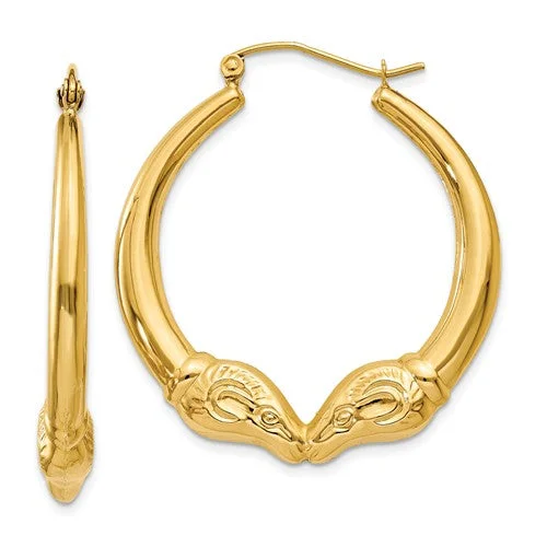 Best hoop earrings with vintage-style detailing for a nostalgic and timeless look-14KT YELLOW GOLD RAMS HEAD HOOP EARRINGS