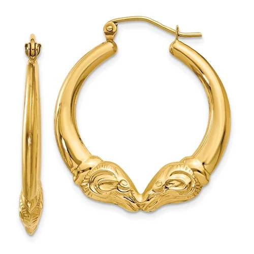 Best hoop earrings with vintage coins for a retro, antique-inspired style-14KT YELLOW GOLD RAMS HEAD HOOP EARRINGS