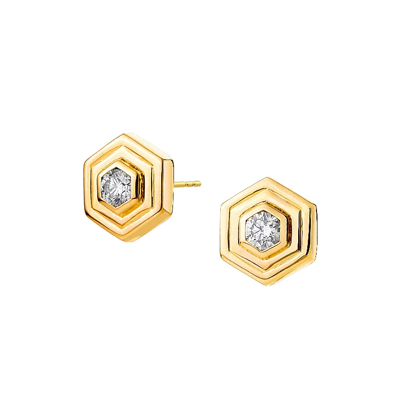 Hoop earrings with oversized designs for a bold, fashion-forward statement-Double Bezel Hex Studs