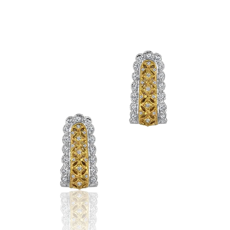 Hoop earrings with enamel stripes for a colorful and eye-catching design-18K Two tone diamond earrings