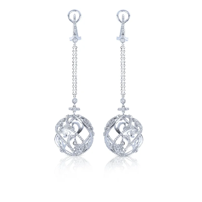 Best hoop earrings with blackened metal for an edgy and bold appearance-18K White Gold Disco Ball Drop Diamonds Earrings