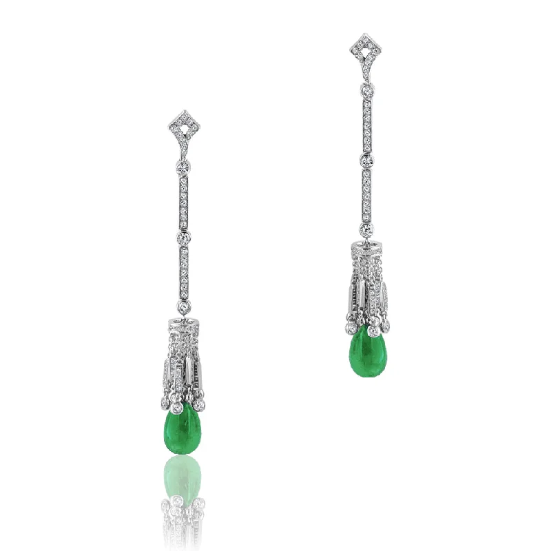 Best hoop earrings with geometric hexagon shapes for a modern, angular look-18K White Gold Diamond And Emerald Drop Dangle Earrings