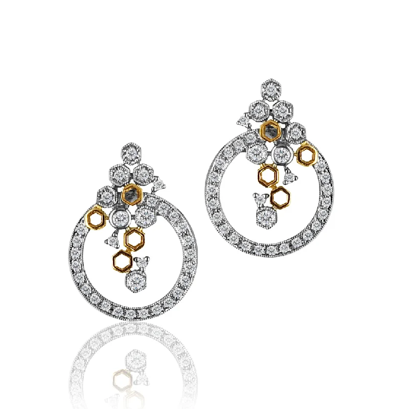 Best hoop earrings with marbled designs for a trendy and artistic effect-18K Two tone honeycomb diamond earrings