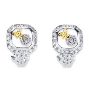 Hoop earrings with luxe velvet finishes for a rich and luxurious touch-18K Two Tone Diamonds And White Agate Earrings