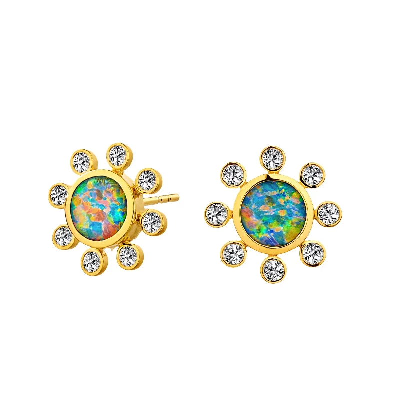 Hoop earrings with oversized pearl accents for a statement-making look-Boulder Opal Diamond Studs