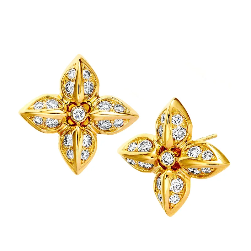 Stylish hoop earrings with diamond accents for an elegant and sparkling effect-Diamond Flower Earrings