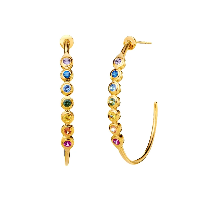 Hoop earrings with tortoiseshell designs for a chic and classic style-Rainbow Sapphire Hoops