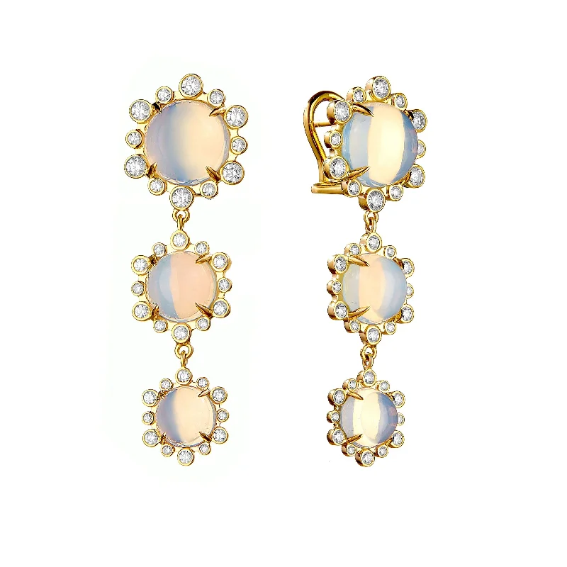 Best hoop earrings with enamel details for a colorful and modern look-Triple Moon Diamond Earrings