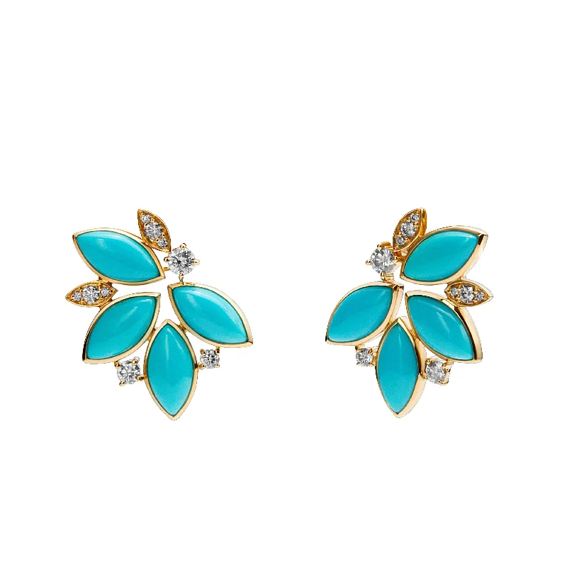 Hoop earrings with enamel stripes for a colorful and eye-catching design-Turquoise Leaf Earrings