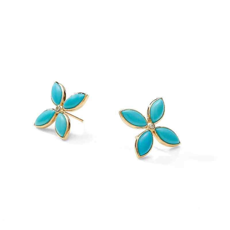 Hoop earrings with diamond-cut surfaces for added sparkle and shine-Turquoise Flower Earrings