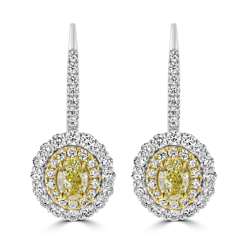 Best hoop earrings with snake chain details for a sleek and modern touch-18KT GOLD 1.01 CTW YELLOW & 1.13 CTW WHITE DIAMOND OVAL HALO EARRINGS