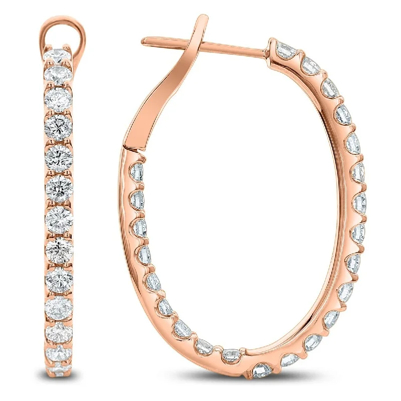 Best hoop earrings with gemstone accents for a colorful and elegant appearance-18KT Gold 2 CTW Diamond Oval Inside Out Hoop Earrings