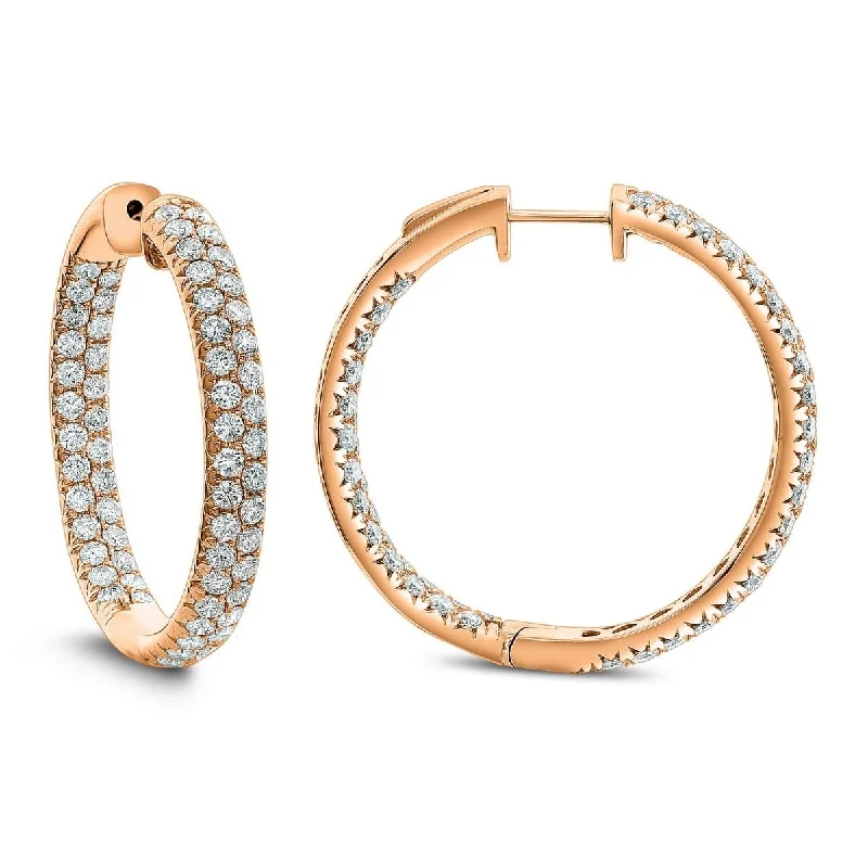 Medium hoop earrings for an everyday look with the perfect balance of style-18KT Gold 3.50 CTW Diamond Double Row Hoop Earrings