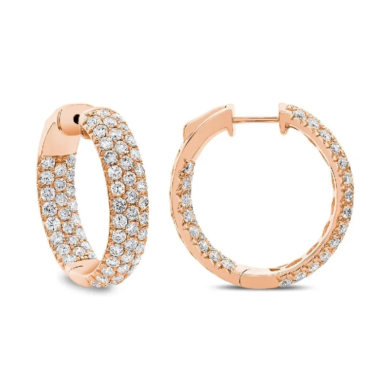 Hoop earrings with a chunky design for a bold and trendy statement-18KT Gold 4.00 CTW Diamond Three Row Hoop Earrings