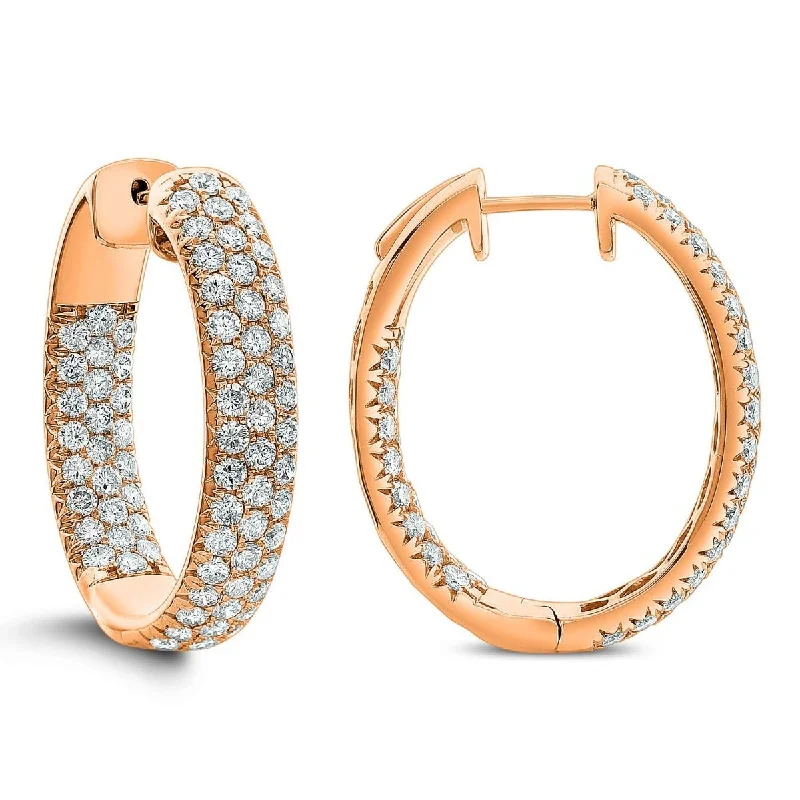 Hoop earrings with rhinestone embellishments for a glamorous and sparkling look-18KT Gold 4.25 CTW Diamond Three Row Hoop Earrings