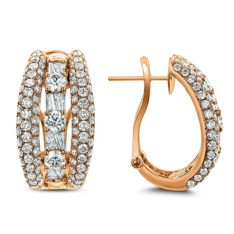 Best hoop earrings with rose gold for a romantic and warm aesthetic-18KT Gold 4.50 CTW Diamond Three Row Hoop Earrings