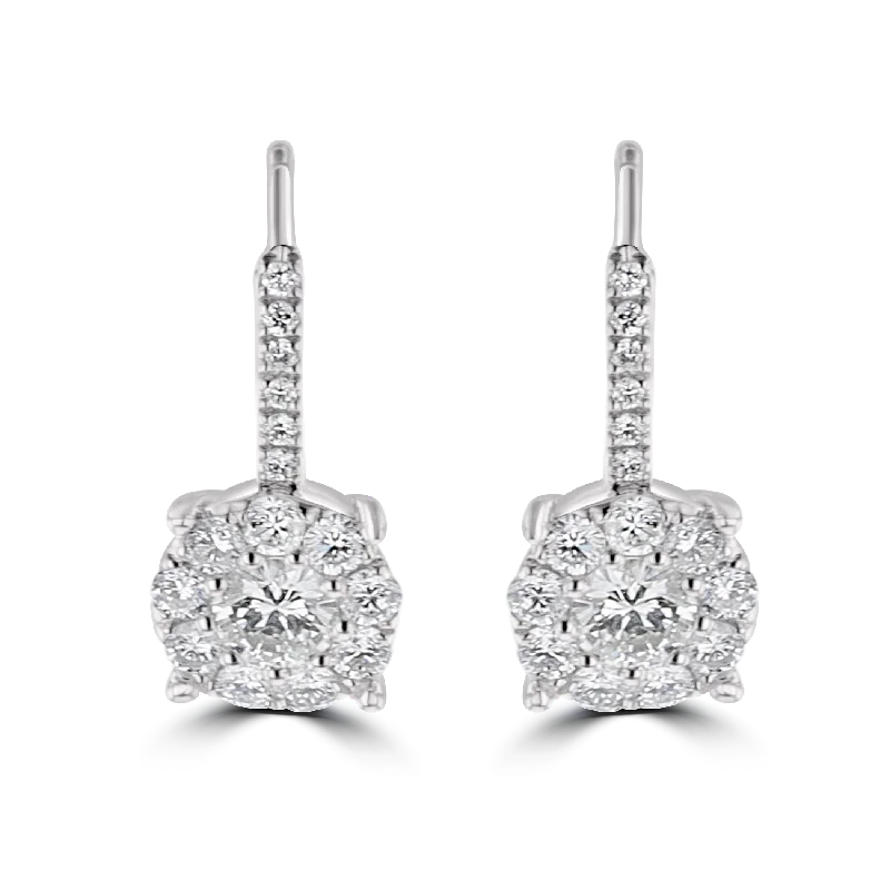 Best hoop earrings with blackened metal for an edgy and bold appearance-18KT WHITE GOLD 1.00 CTW DIAMOND CLUSTER DROP LEVERBACK EARRINGS