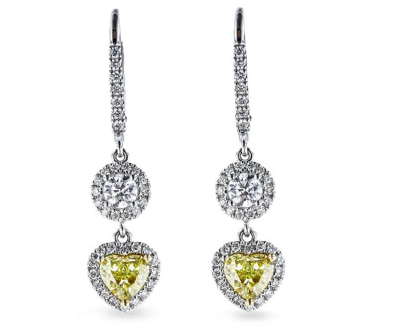 Hoop earrings with circle designs for a classic and timeless shape-18KT WHITE GOLD 1.53CTW YELLOW DIAMOND & 0.97CTW DIAMOND DANGLE EARRINGS