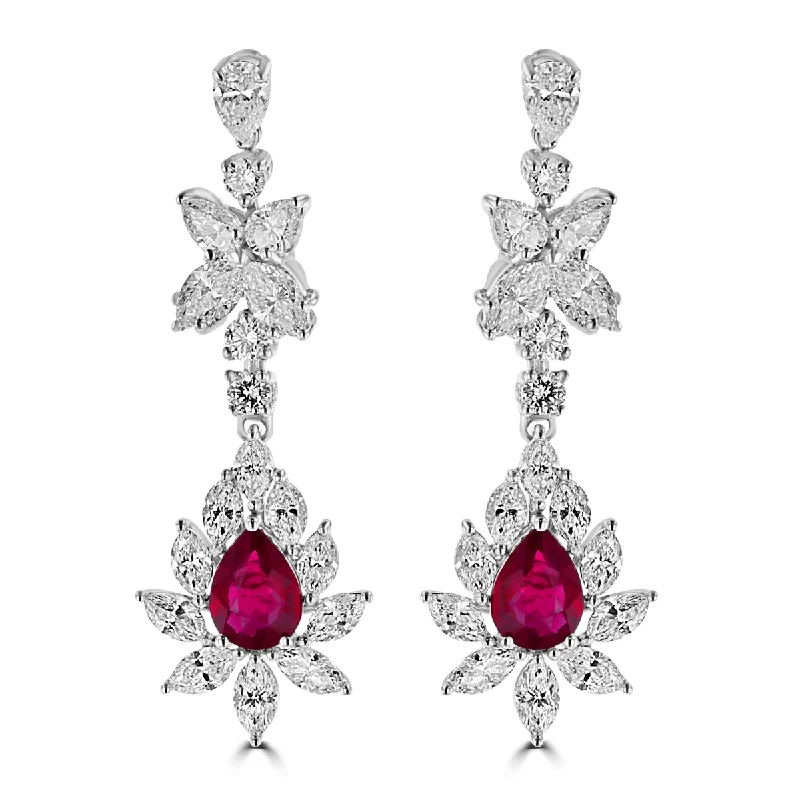 Best hoop earrings with tribal designs for a cultural and exotic aesthetic-JULEVE 18KT WHITE GOLD 2.73 CTW RUBY & 5.70 CTW DIAMOND DANGLE EARRINGS