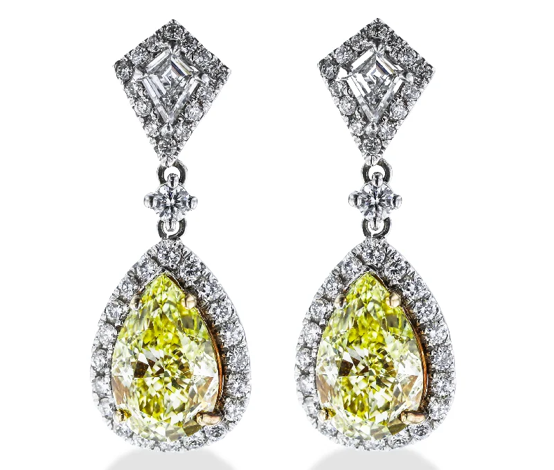 Hoop earrings with spiral designs for a dynamic and fluid look-18KT WHITE GOLD 6.27CTW YELLOW DIAMOND & 1.29CTW DIAMOND DANGLE EARRINGS