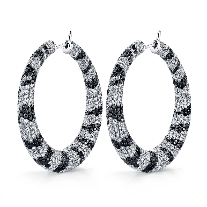 Best hoop earrings with butterfly motifs for a playful and whimsical appearance-18K White Gold Black And White Diamond Hoop Earrings