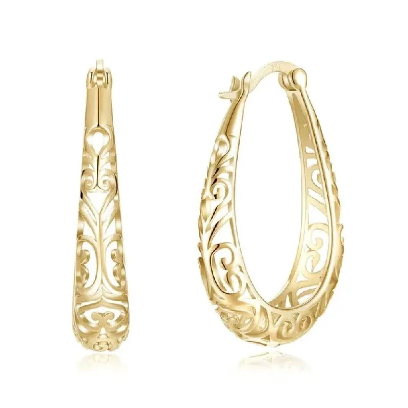 Best hoop earrings with custom designs for a personalized, unique accessory-925 Sterling Silver 30mm Gold Oval Filigree Hoop Earrings