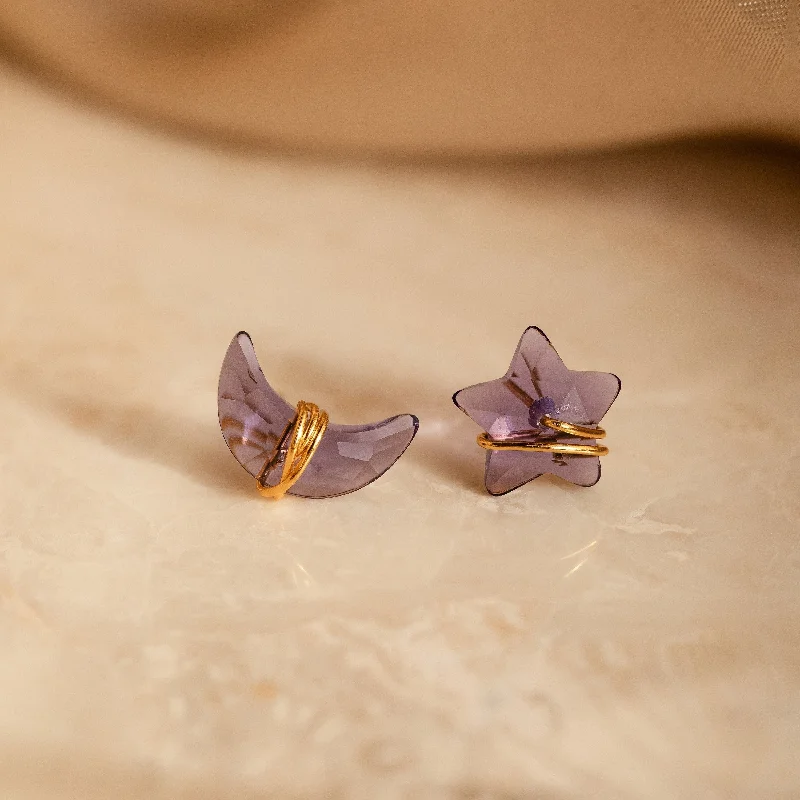 Best hoop earrings with geometric hexagon shapes for a modern, angular look-Amethyst Moon & Star Studs