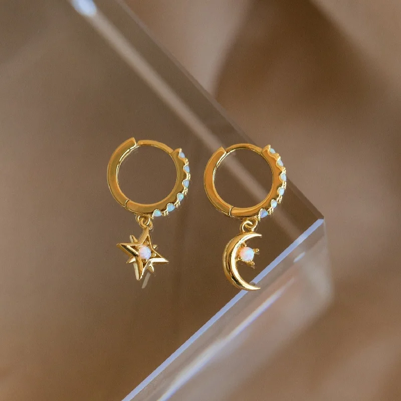 Best hoop earrings with oval shapes for a unique and elongated design-Astra Moon & Star Huggies