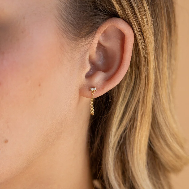 Best hoop earrings with vintage coins for a retro, antique-inspired style-Baguette Chain Studs