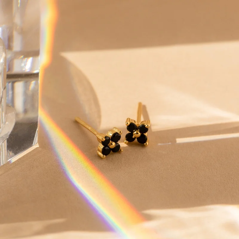 Hoop earrings with leather accents for a sleek and bold combination-Black Flower Studs