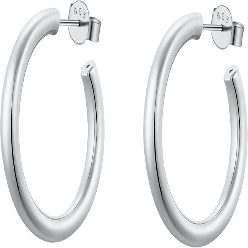 Hoop earrings with dangling charms for a playful and fun look-Classic Silver 25mm Hoop Earrings