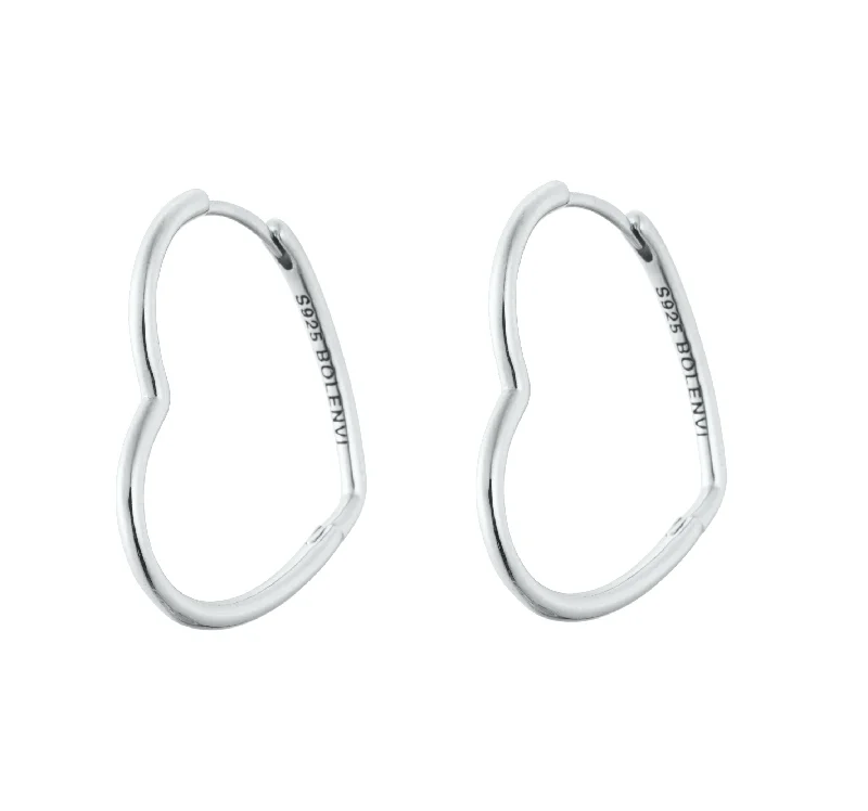 Hoop earrings with snake print designs for an edgy, wild appearance-Silver Asymmetrical Heart Hoop Earrings