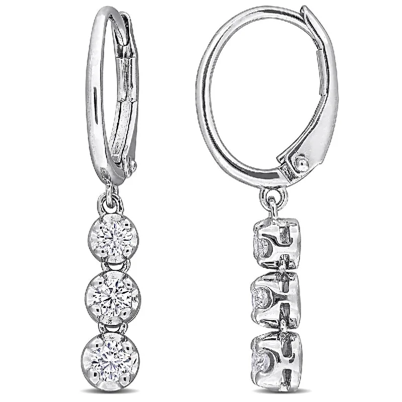 Best hoop earrings with intricate beaded details for a textured, stylish appearance-Created Forever 1/2ct TW Lab-Grown Diamond 3-Stone Leverback Earrings in Sterling Silver