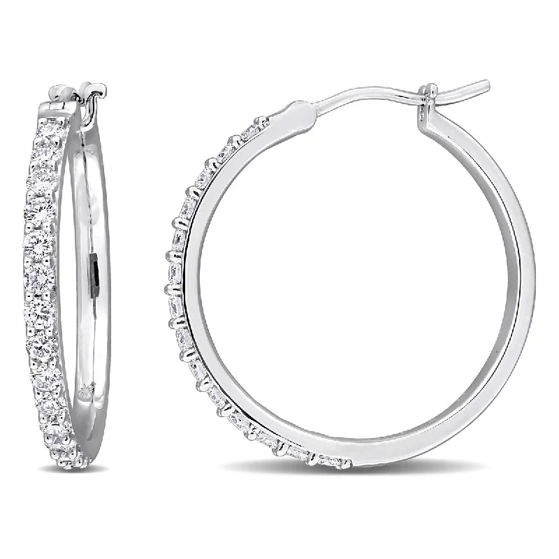 Hoop earrings with cut-out designs for a creative and lightweight effect-Created Forever 1ct TW Lab-Grown Diamond Hoop Earrings in Sterling Silver