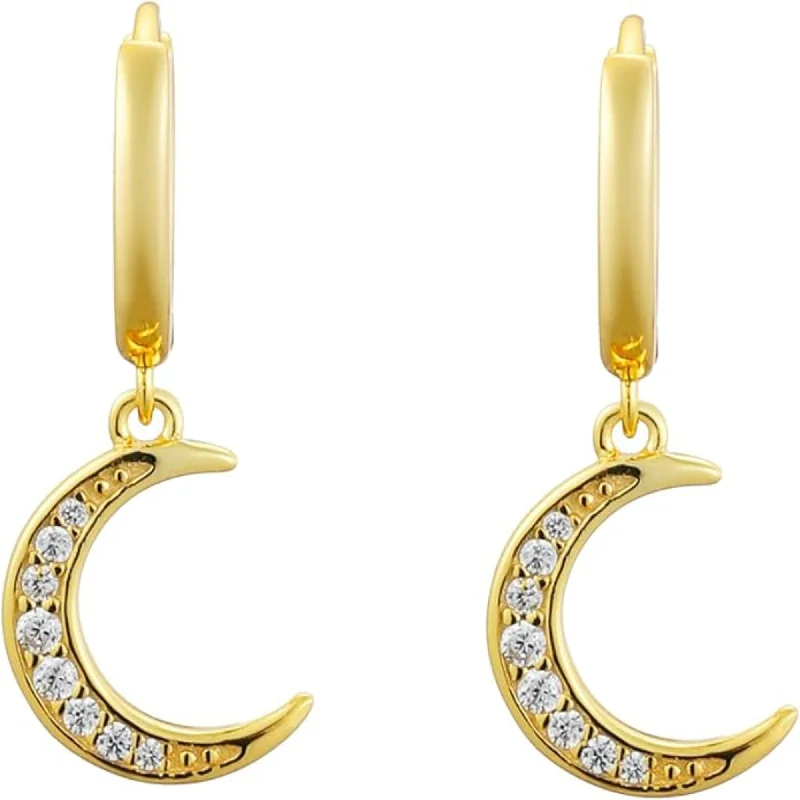 Best hoop earrings with minimalist designs for a clean and modern aesthetic-Crescent Moon Crystal Dangle Hoop Earrings