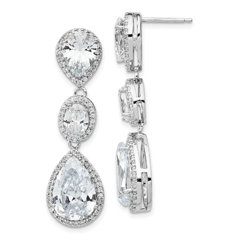 Best hoop earrings with vintage-style detailing for a nostalgic and timeless look-Curata Cheryl M 925 Sterling Silver Fancy CZ Cubic Zirconia Simulated Diamond Dangle Post Earrings Measures 40x11mm Wide