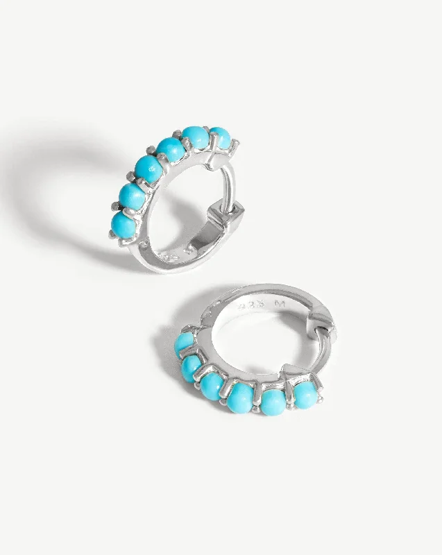 Best hoop earrings with matte finish for a sophisticated, understated design-Gemstone Huggies | Sterling Silver/Turquoise