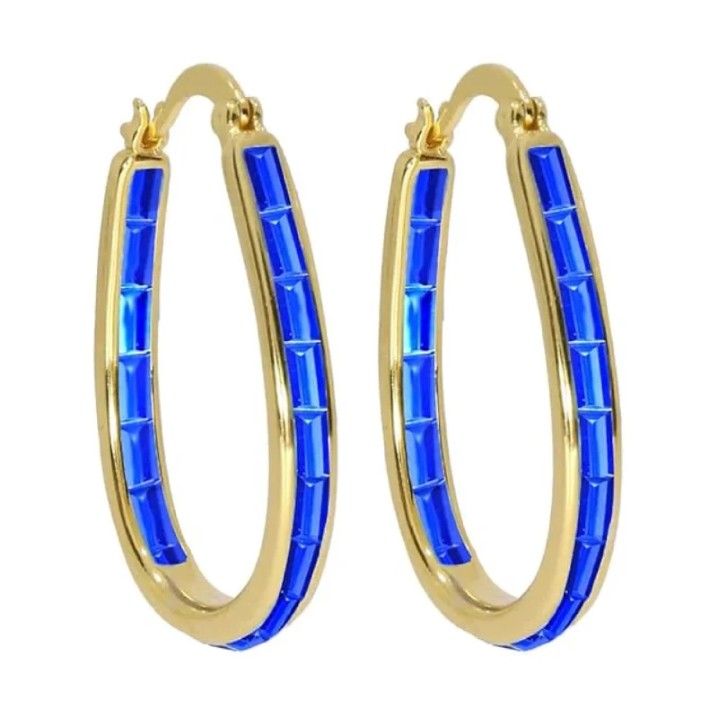 Best hoop earrings with sparkling cubic zirconia for a brilliant, budget-friendly effect-Gold Sapphire Inside Out Crystal Hoop Earrings For Women - Blue