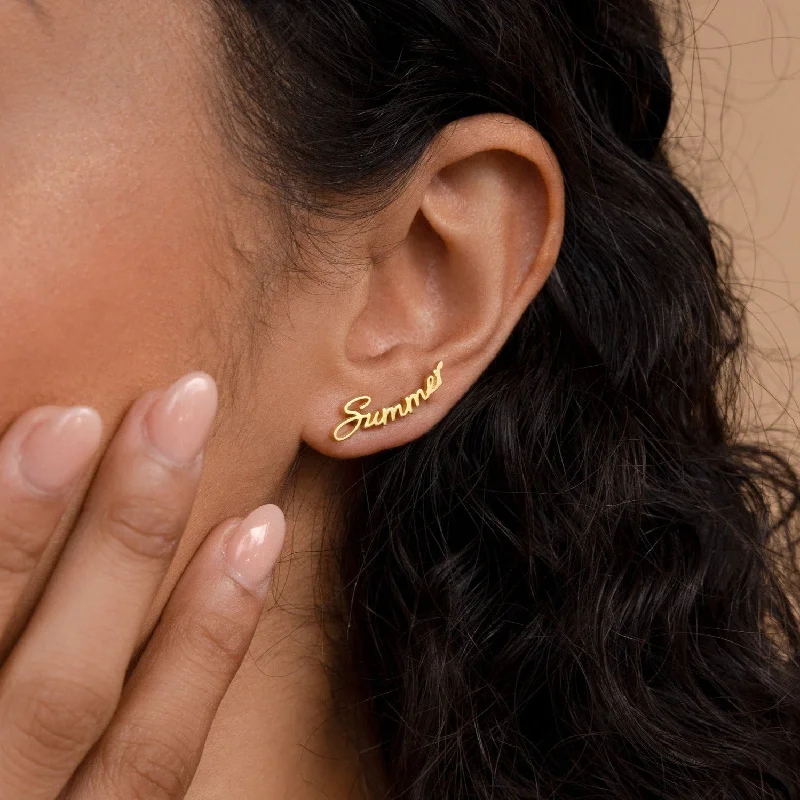 Hoop earrings with leather accents for a sleek and bold combination-Grace Name Earrings