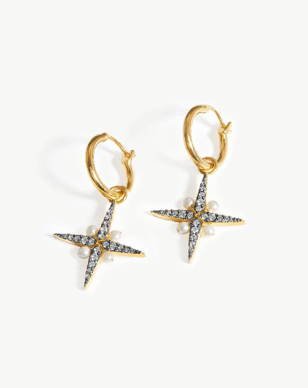 Best hoop earrings with asymmetrical designs for a fashion-forward, avant-garde look-Harris Reed North Star Pearl Hoop Earrings | 18ct Gold Vermeil/Pearl