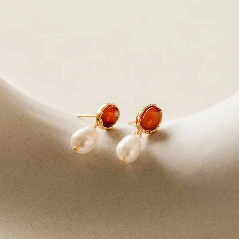 Hoop earrings with resin accents for a bold and colorful design-Carnelian Pearl Earrings