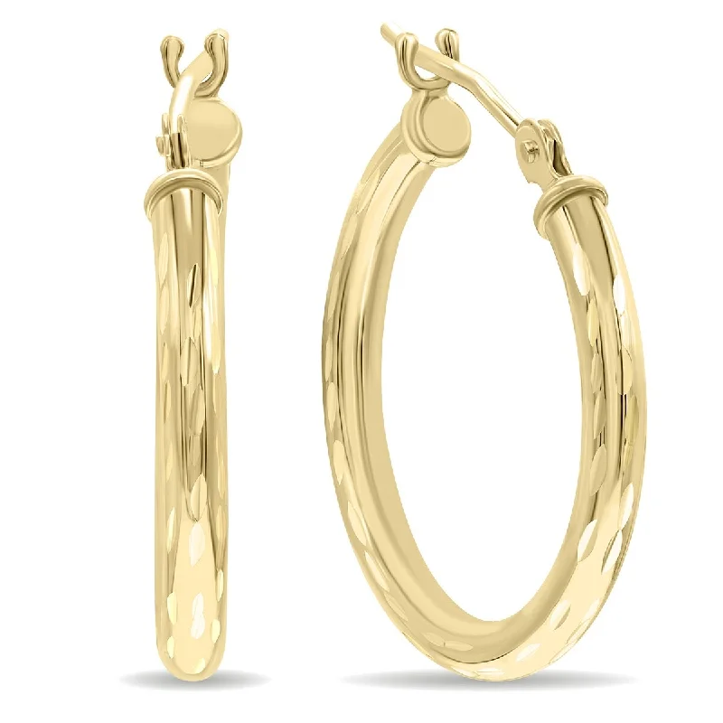 Best hoop earrings with snake-inspired designs for an edgy and fierce vibe-Marquee Jewels 10K Yellow Gold Shiny Diamond Cut Engraved Hoop Earrings (20mm)