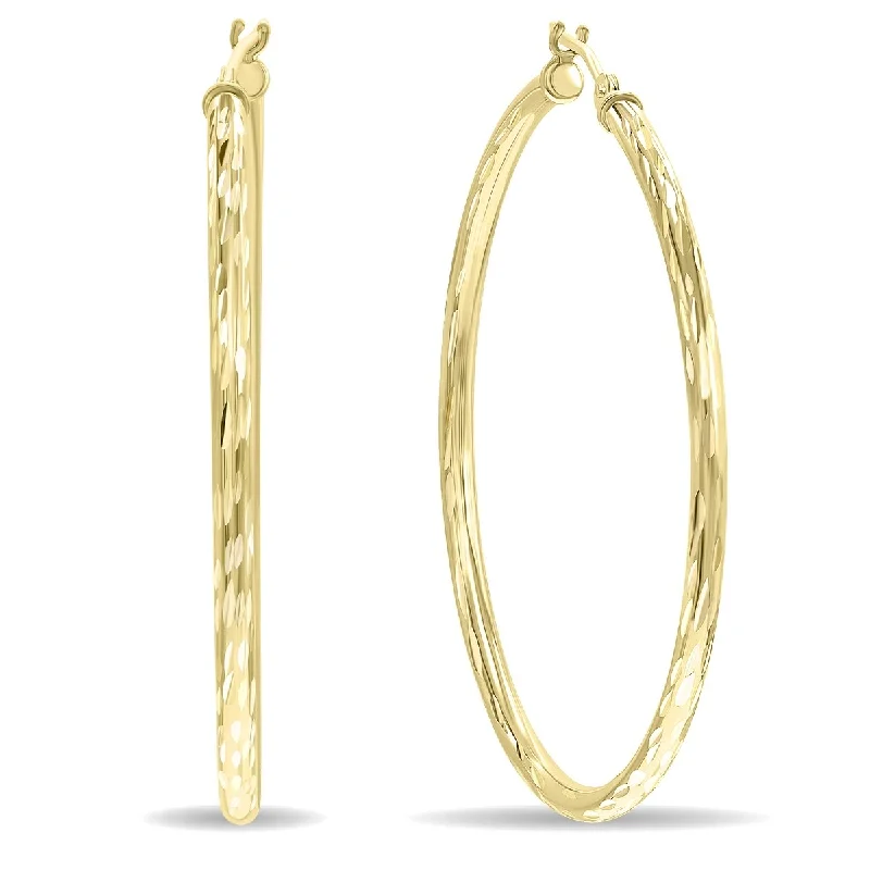 Hoop earrings with resin accents for a bold and colorful design-Marquee Jewels 10K Yellow Gold Shiny Diamond Cut Engraved Hoop Earrings (40mm)